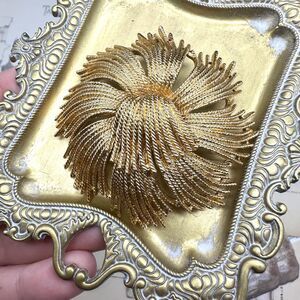 Vintage Monet Cordelia Gold Tone Large Brooch Pin Textured